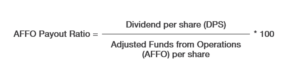 Adjusted Funds from Operations (AFFO) payout ratio. Divide dividend pais per share by the AFFO per share.