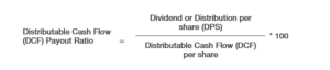 Distributable Cash Flow (DCF) payout ratio. Divide dividend or distribution paid per share by the DCF per share.