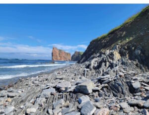 Eroded coastal rocks in Gaspésie, QC, Canada