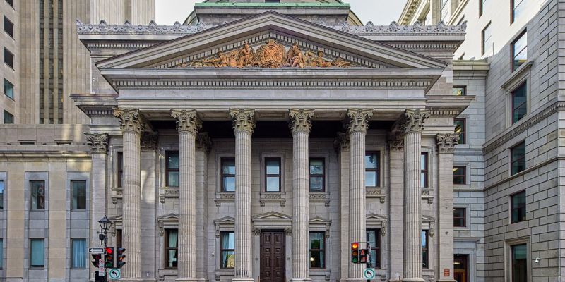 Façade of Bank of Montreal museum in Old Montreal